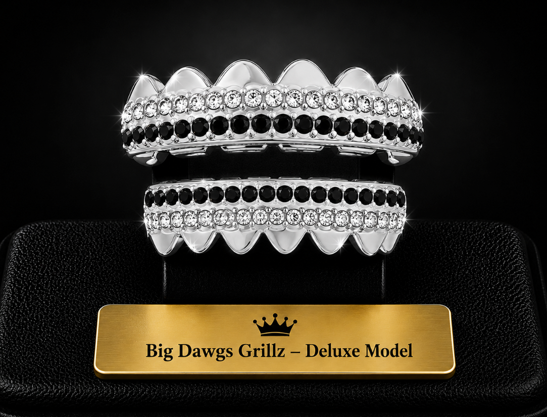 925 Silver Plated Upper & Lower Grillz Set Iced Rows of Bling
