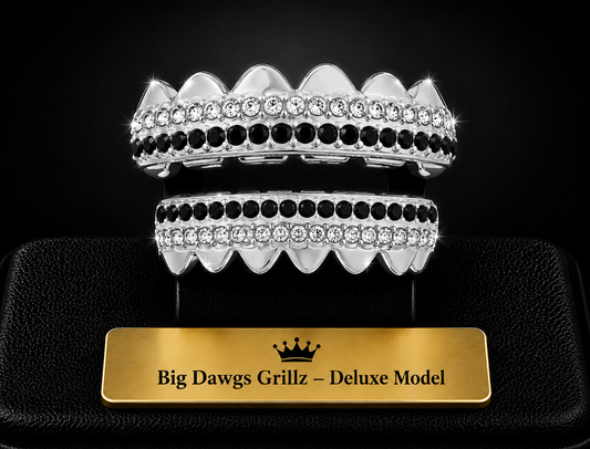 925 Silver Plated Upper & Lower Grillz Set Iced Rows of Bling
