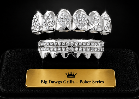 925 Silver Plated Upper & Lower Grillz Set Card Deck Poker Series