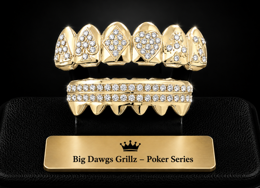 14K Gold Plated Upper & Lower Grillz Set Card Deck Poker Series