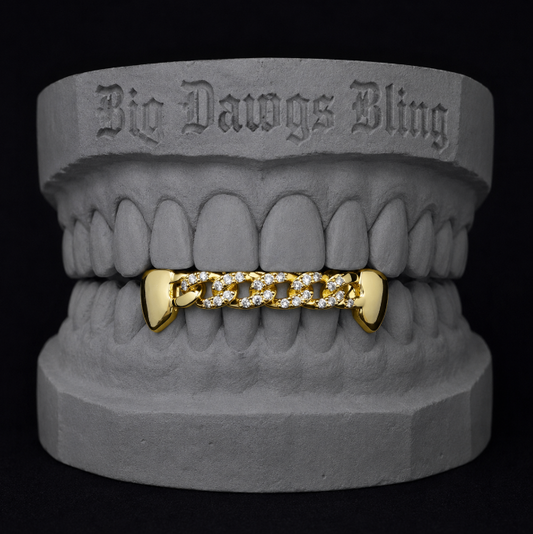 14K Gold Plated Bottom Lower Iced CZ Cuban Link Grillz