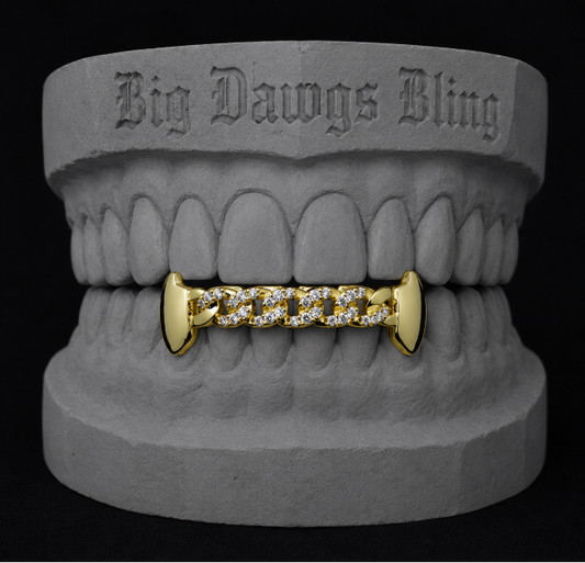 14K Gold Plated Bottom Lower Iced CZ Cuban Link Fangs Grillz