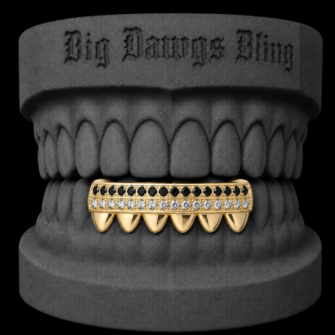 14K Gold Plated Bottom 6 Lower Iced Black Onyx CZ Grillz