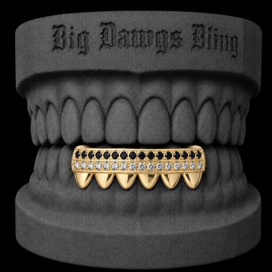 14K Gold Plated Bottom 6 Lower Iced Black Onyx CZ Grillz