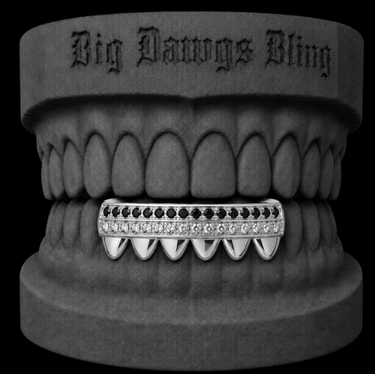 925 Silver Plated Bottom 6 Lower Iced Black Oynx CZ Grillz