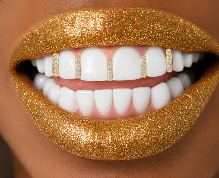 14K Gold Plated Iced Gap Fill Grillz 5pc Set