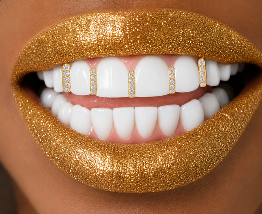 14K Gold Plated Iced Gap Fill Grillz 5pc Set