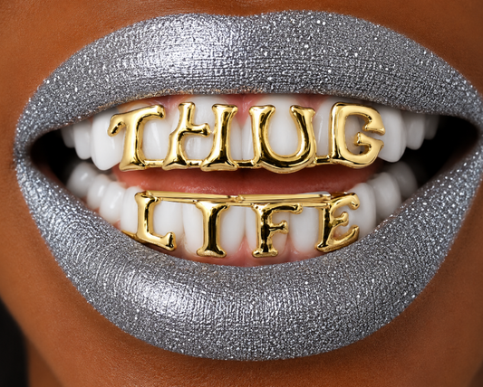 14K Gold Plated THUG LIFE Upper & Lower Grillz Set CLEARANCE