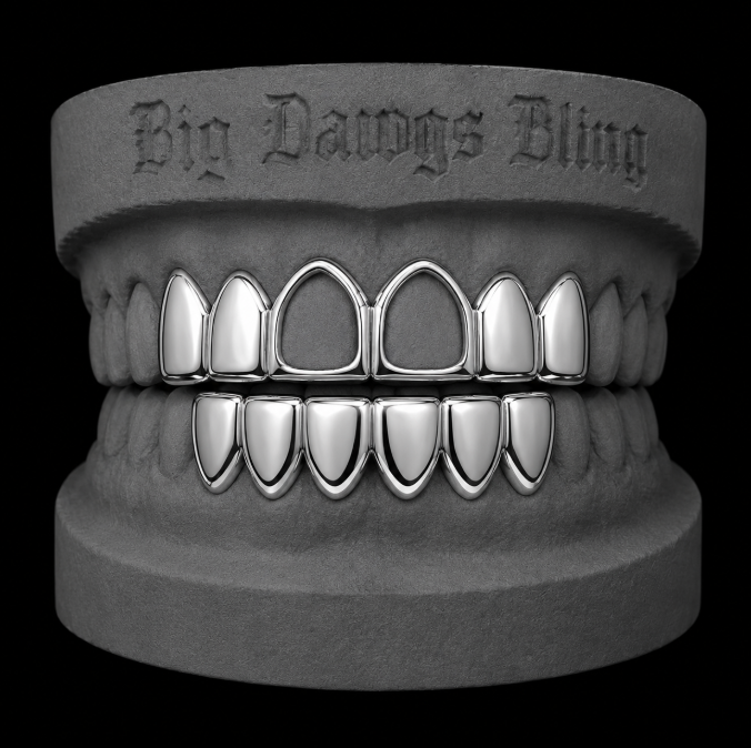 925 Silver Electroplated Open Face Joker Grillz Set