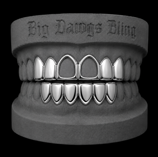 925 Silver Electroplated Open Face Joker Grillz Set
