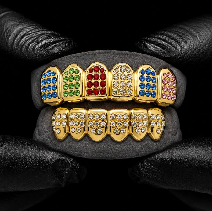 14K Gold Plated Tekeshi 6ix9ine 69 Rainbow Grillz Set
