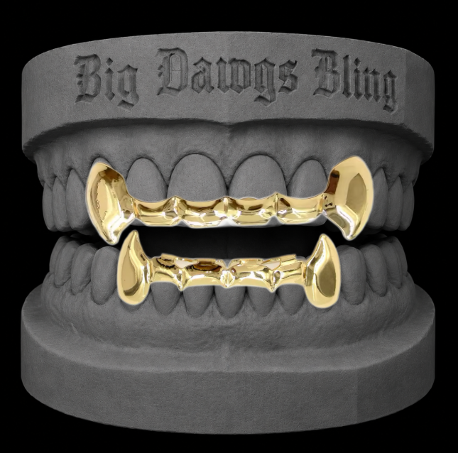 14K Gold Plated Vampire Fangs Bridge Grillz Set