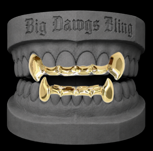 14K Gold Plated Vampire Fangs Bridge Grillz Set