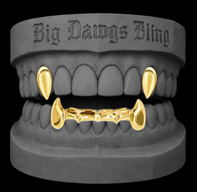 14K Gold Plated Vampire Fangs 3pc Grillz Set