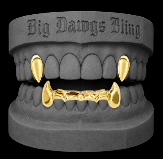 14K Gold Plated Vampire Fangs 3pc Grillz Set