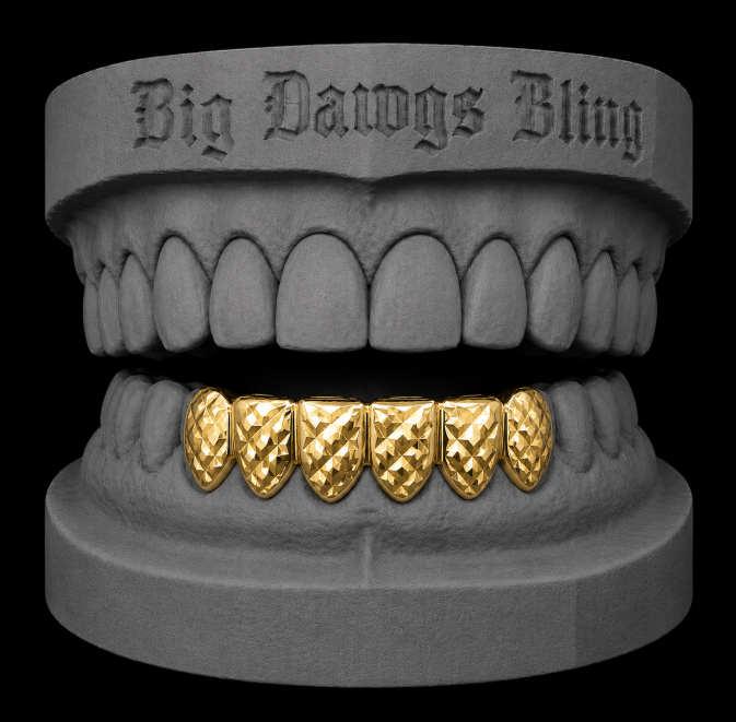 14K Gold Plated Lower Bottom Teeth Diamond Cut Grillz