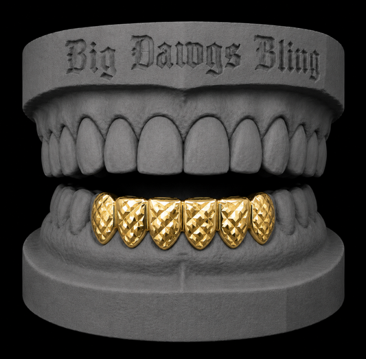 14K Gold Plated Lower Bottom Teeth Diamond Cut Grillz