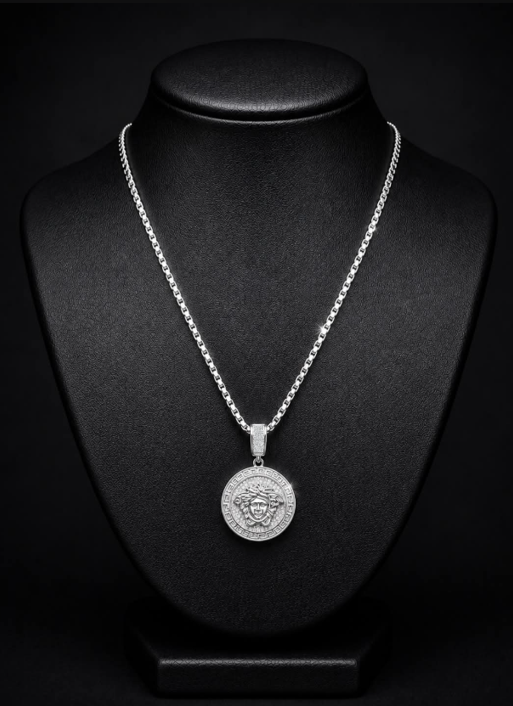 Iced Silver Hip Hop Pendant with 30" Box Chain Necklace