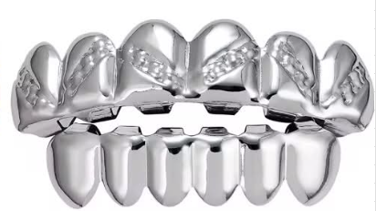 Silver Plated Upper & Lower Grillz Set Diamond Cut Series 01