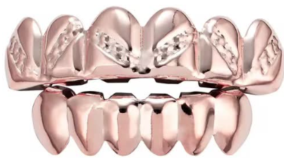 14K Rose Gold Plated Upper & Lower Grillz Set Diamond Cut Series 01