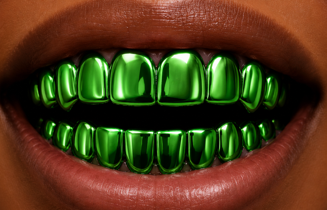 Shiny Green Plated 8 Upper & 8 Lower Teeth Grillz Set