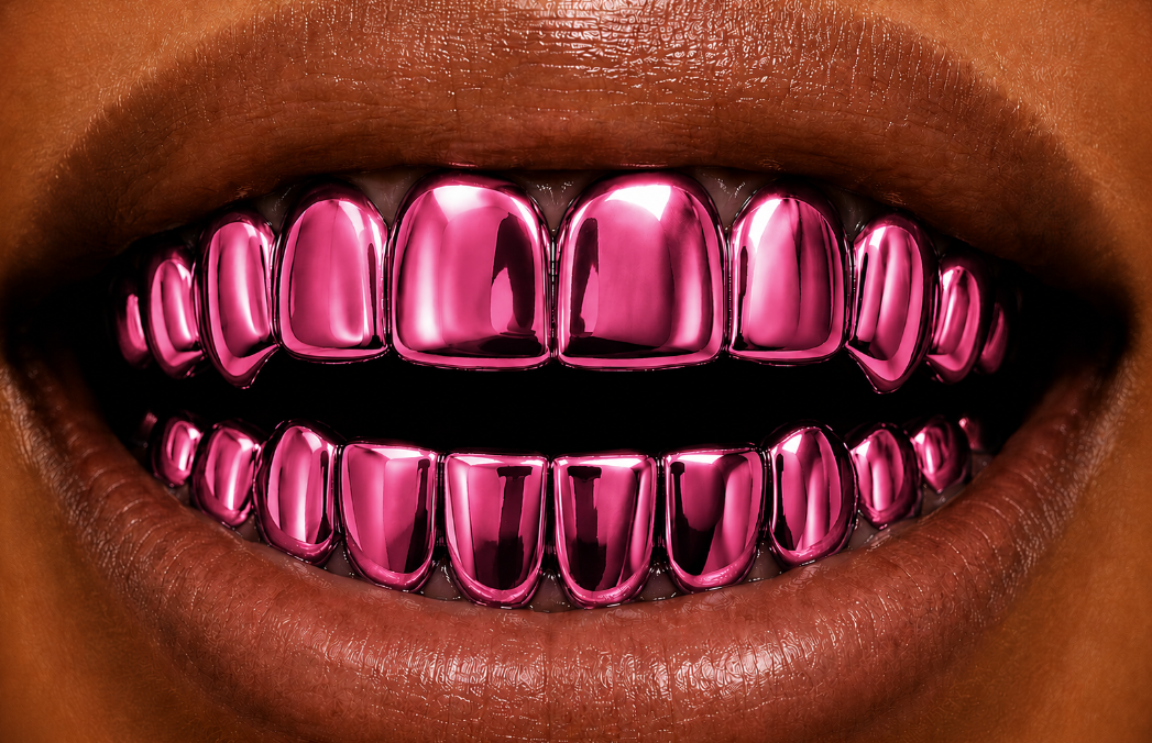 Shiny Pink Plated 8 Upper & 8 Lower Teeth Grillz Set