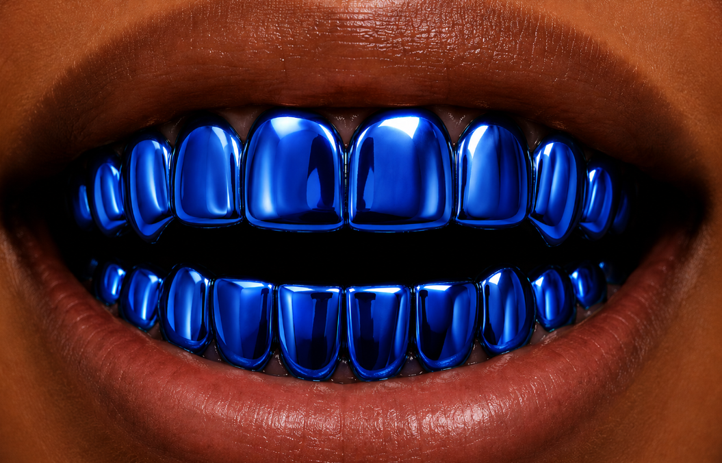 Shiny Blue Plated 8 Upper & 8 Lower Teeth Grillz Set