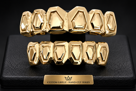 14K Gold Plated Upper & Lower Grillz Set Diamond Cut Series 09