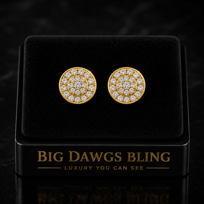 Iced CZ Micro Pave 14K Gold Plated Earrings Screw Back 10mm Round