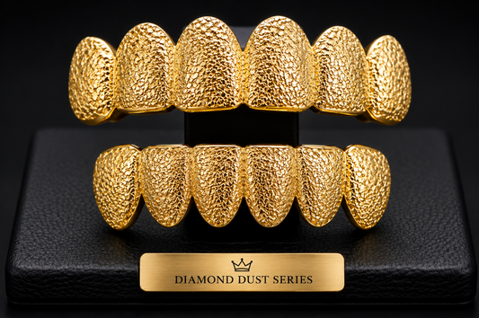 14K Gold Plated Upper & Lower Grillz Set Diamond Dust Series