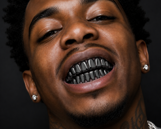 Custom Fit Black Tungsten Upper & Lower Grillz Set with Molds