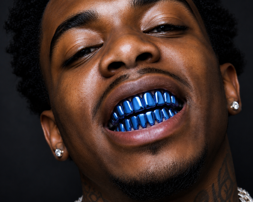 Shiny Blue Plated 8 Upper & 8 Lower Teeth Grillz Set
