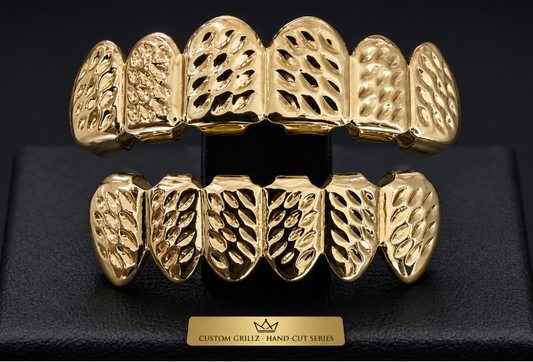 14K Gold Plated Upper & Lower Grillz Set Diamond Cut Series 10