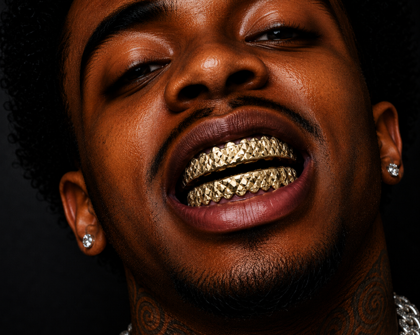 Custom Fit 18K Gold Plated Diamond-Cut Upper & Lower Grillz Set with Molds