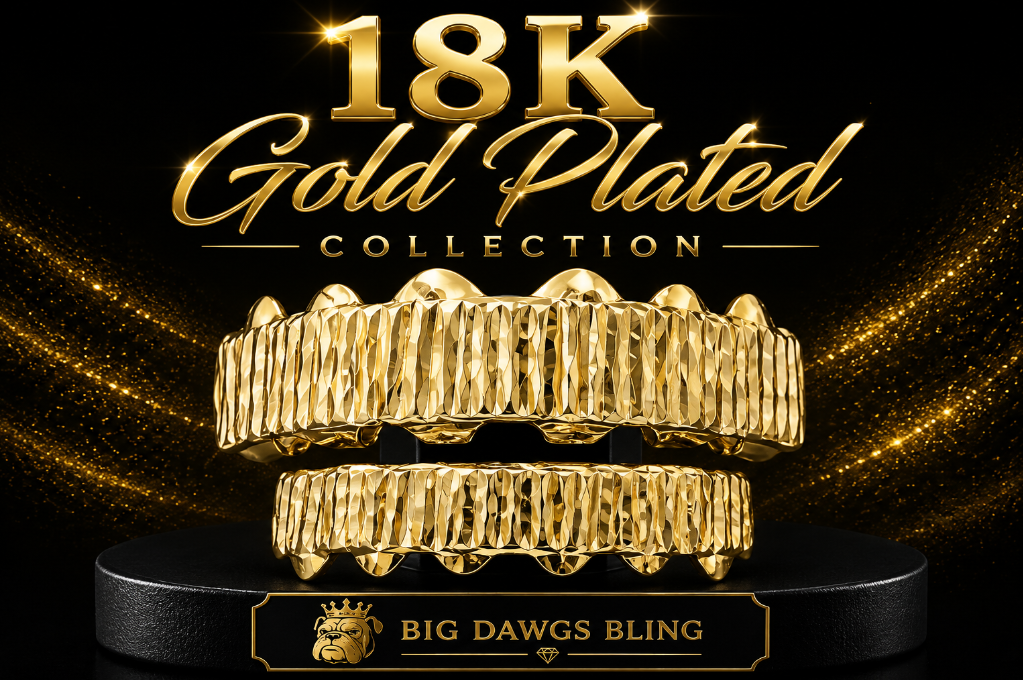 Custom Fit 18K Gold Plated Diamond-Cut Upper & Lower Grillz Set with Molds