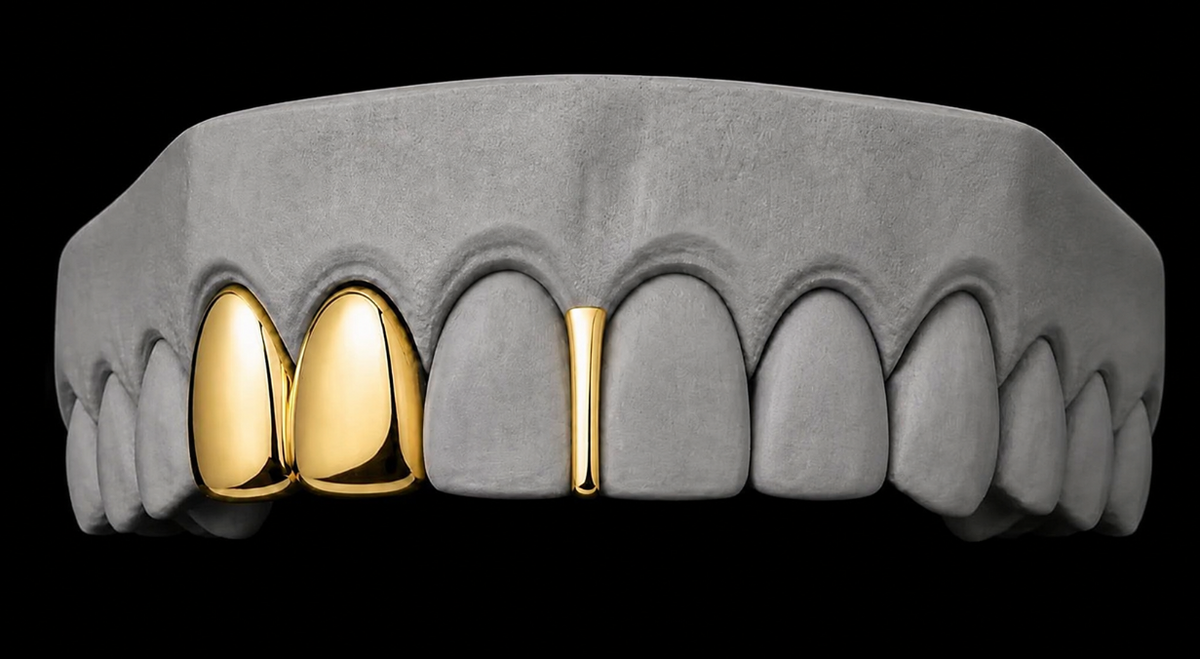14K Gold Plated Double Tooth + Gap Tooth Grill