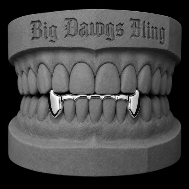 14K White Gold Plated Bottom Lower Fangs Bridge Teeth Grillz