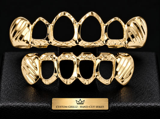 14K Gold Plated Open Face Grillz Set Diamond Cut Series 13