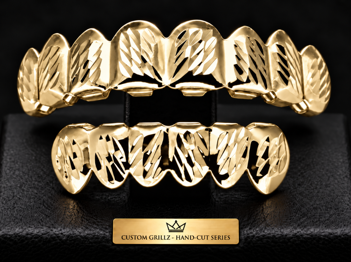 Custom Fit 18K Gold Plated Grillz Set Diamond Cut Series 16