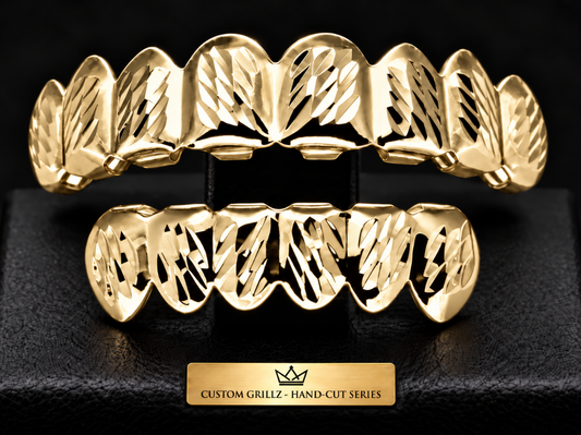 Custom Fit 18K Gold Plated Grillz Set Diamond Cut Series 16