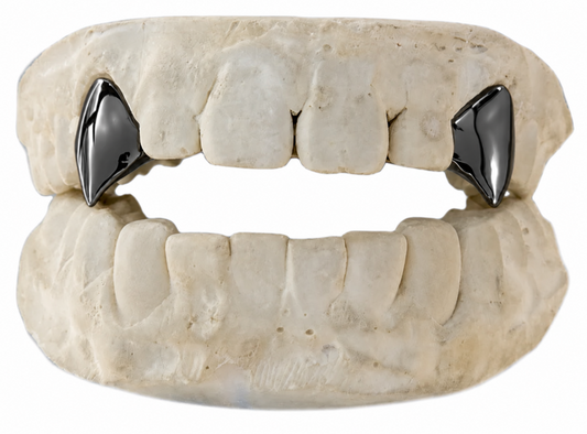 Black Gun-Metal 2pc Single Fangs Grillz Set