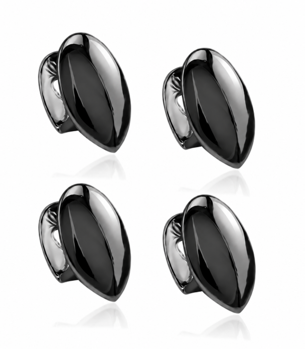 Black Gun-Metal 4pc Top & Bottom Teeth Single Fangs Grillz Set