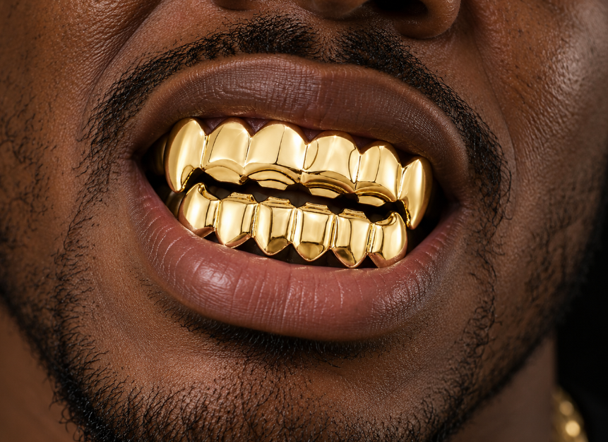 18K Gold Plated Upper & Lower Teeth Grillz Set Vampire Fangs