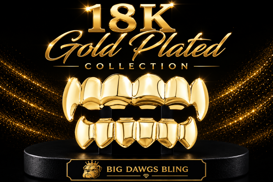 18K Gold Plated Upper & Lower Teeth Grillz Set Vampire Fangs