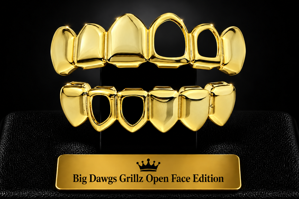 14K Gold Plated Open Face Upper & Lower Teeth Grillz Set