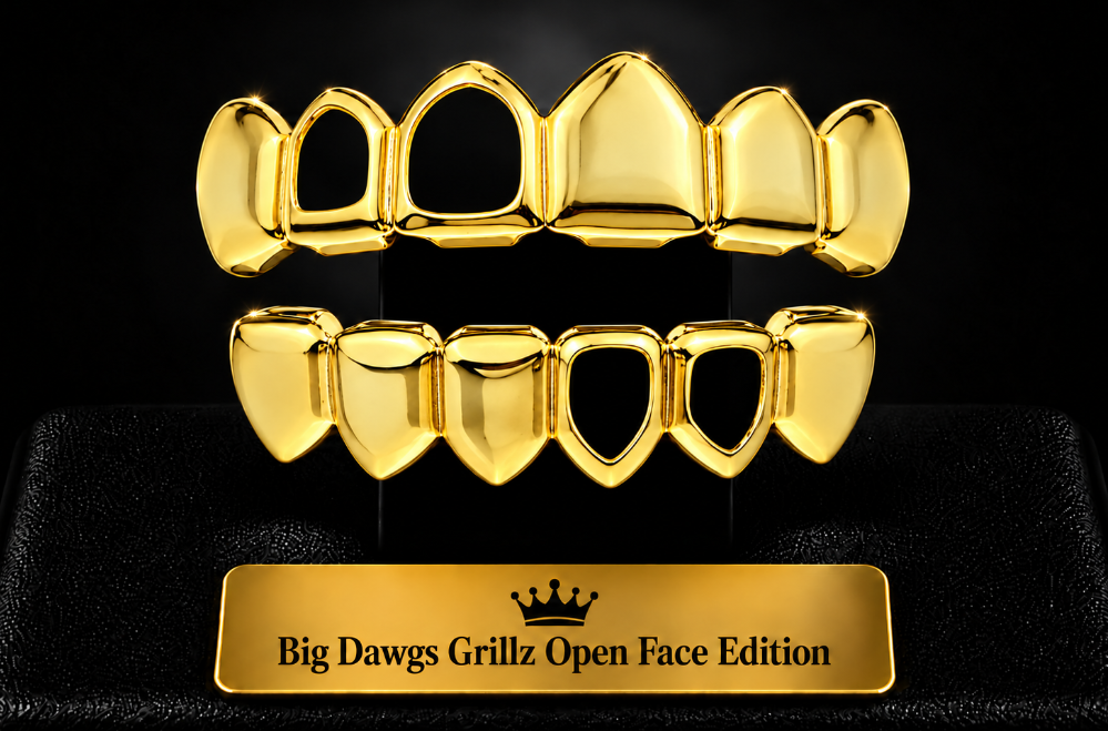 14K Gold Plated Open Face Upper & Lower Teeth Grillz Set