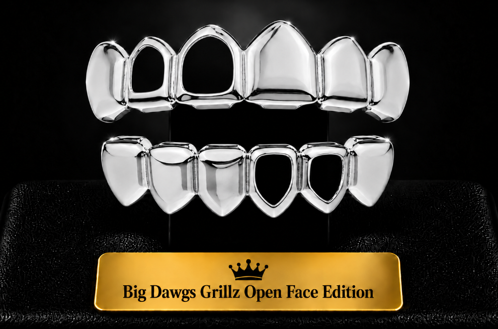 925 Silver Electroplated Open Face Teeth Grillz Set