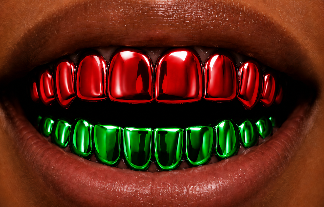 Custom Fit Red Green Plated 8 Upper & 8 Lower Teeth Grillz Set Christmas Edition