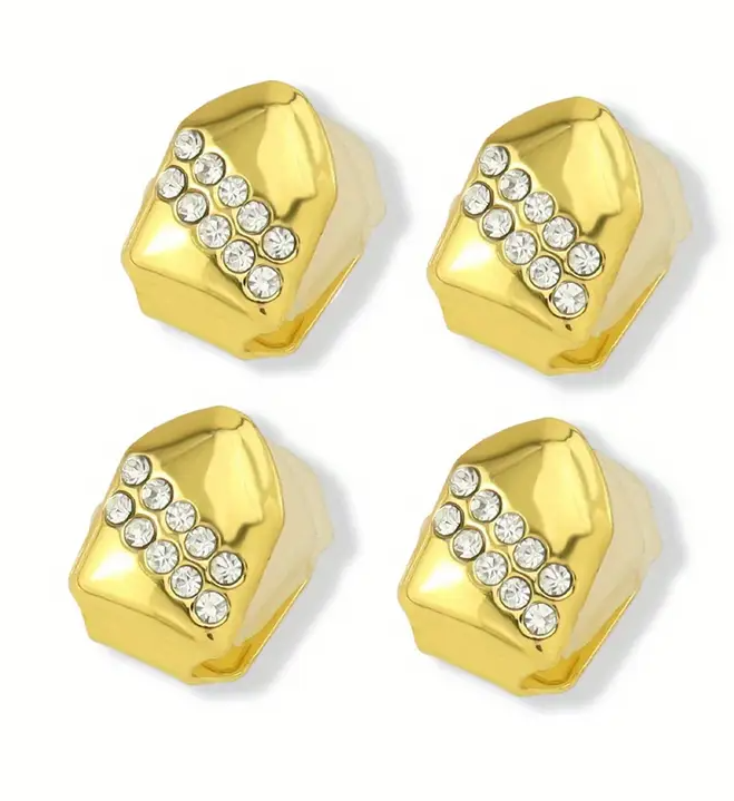 14K Gold Plated Iced Grillz Cap 4pc Set