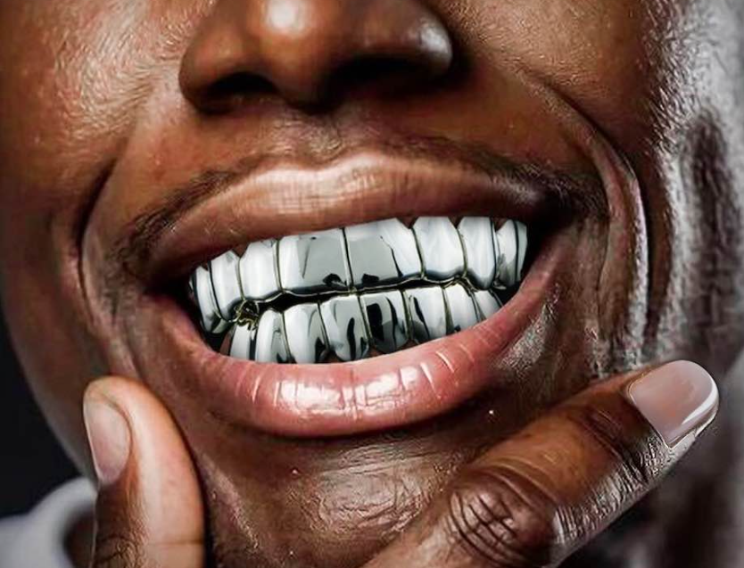 14K White Gold Plated 8 Upper & 8 Lower Grillz Set Player